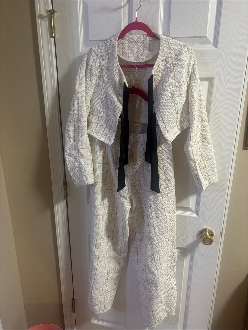 Cream Tweed Women's white and gold office suit set